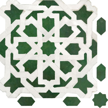 Mosaic House Moroccan tile Metam LG 1-10 White Green  zellige, mosaic, zellij, field, pattern, glaze, classic, stars, intricate 